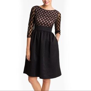 Eliza J Sheer Polka Dot Fit Flare Dress Black